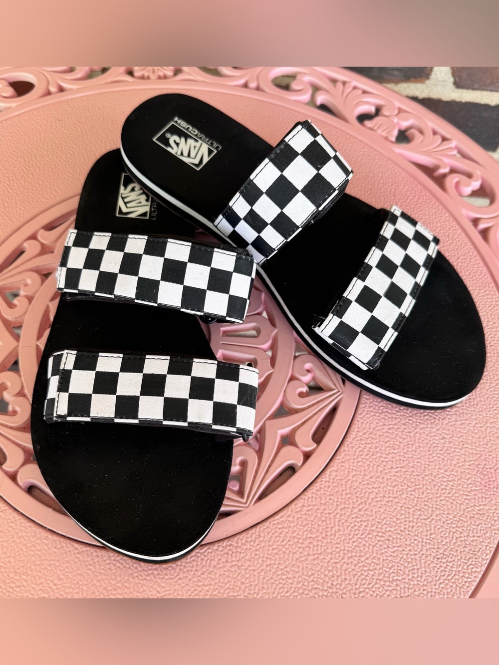 Vans Cayucus Checkerboard Double-Strap Sandals - Black & White Women’s Size 9.5